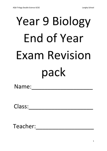 AQA Trilogy Revision booklet for Biology 4.1 and some of 4.2 | Teaching ...