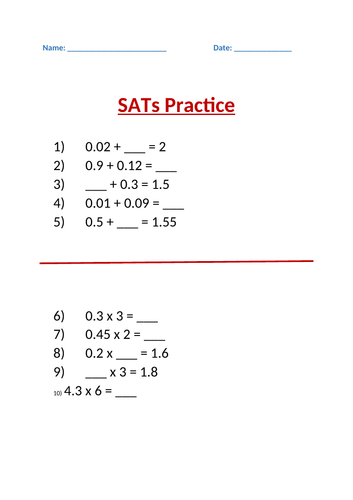 sats revision sheets for maths year 6 teaching resources