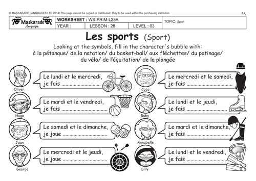 french unit 6 friendsactivitiestime year 5 6 sport and leisure