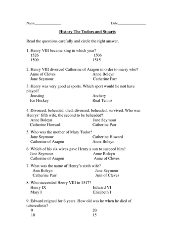 The Tudors and Stuarts Quiz