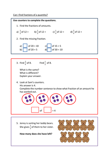 fractions of amounts problem solving questions