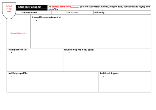 Pupil Passport Template and examples