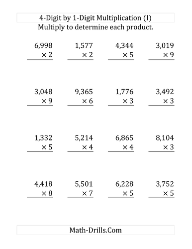 year 4 multiplying 4 digit by 1 digit numbers full week