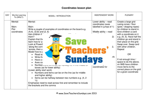 Coordinates KS1 Worksheets, Lesson Plans, PowerPoint and Plenary