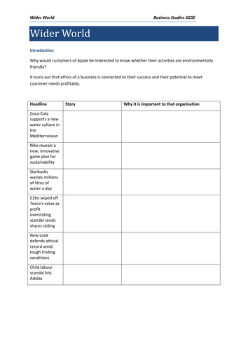 Wider World revision for GCSE Business Studies (Edexcel)