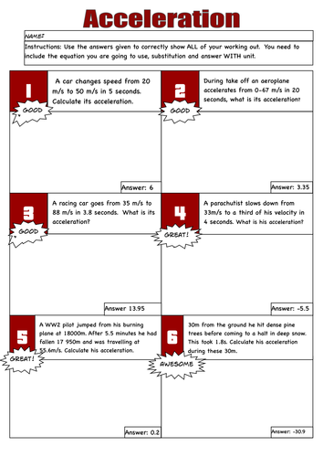 Physics Revision calculation bundle, acceleration, power, current, voltage, momentum, kinetic energy