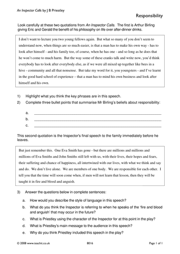 An Inspector Calls complete scheme of work AQA GCSE Literature Paper 2 ...