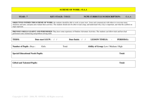 PE- OAA Scheme of work