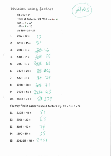 Division using factors | Teaching Resources