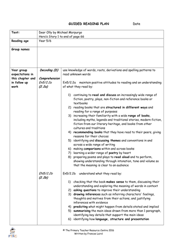 Dear Olly Guided Reading Plans