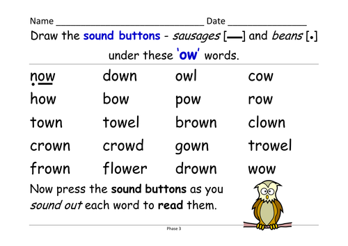 Phase 3: &lsquo;ow&rsquo; sound [as in brown, allow]: table/group cards 