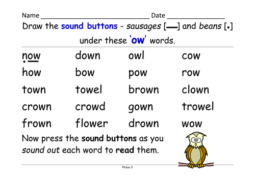 Phase 3: &lsquo;ow&rsquo; sound [as in brown, allow]: table/group cards 