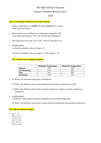Ordering Negative Numbers Resources | Tes