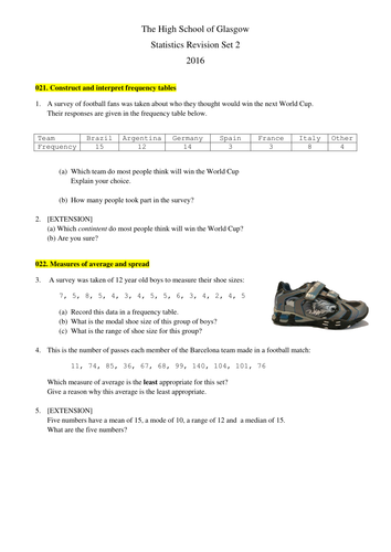 Simple Statistics Revision | Teaching Resources