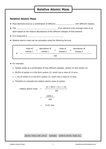 Relative Atomic Mass | Teaching Resources