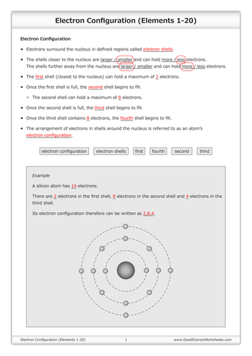 Electron Configuration (Elements 1-20) [Worksheet] | Teaching Resources