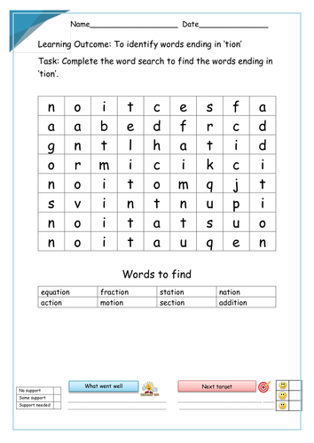 phonics worksheet tion Teaching Learning Ending 'tion' In  Words Pack  Resource and