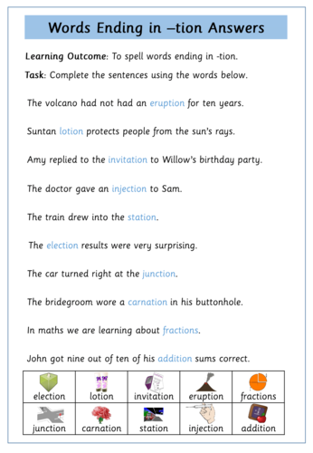 Tion Suffix Worksheets Teaching Resources