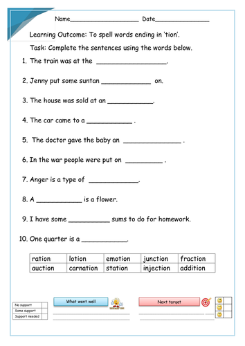 Words Ending In 'tion' - Set of 15 Differentiated Worksheets by ...