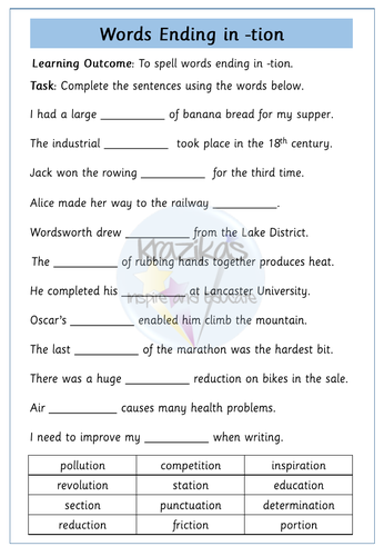 Tion Suffix Worksheets 5th