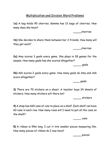 Multiplication Division Word Problems Grade 5