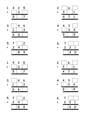 Missing Numbers Column Addition Teaching Resources