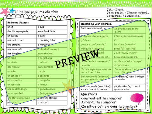 French Vocabulary Mat: Bedroom