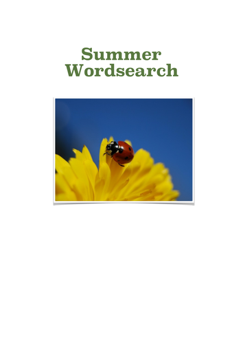 Early Finishers Summer Wordsearch