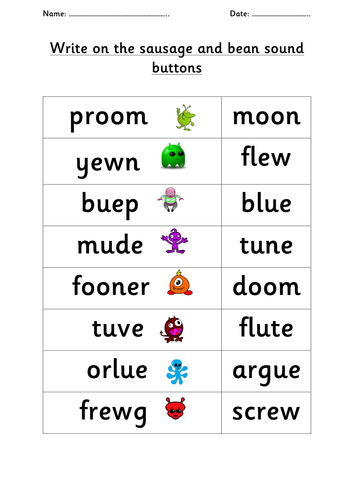 Phonics /oo/ /ue/ /u-e/ /ew/ real and alien words