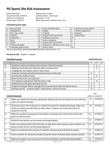 Cricket - PE/Sports site risk assessment