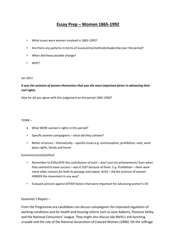 OCR Women's Rights 1865-1992 USA | Teaching Resources