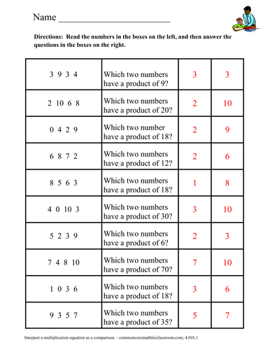  Multiplication Equations And Comparisons 4 OA 1 Teaching Resources