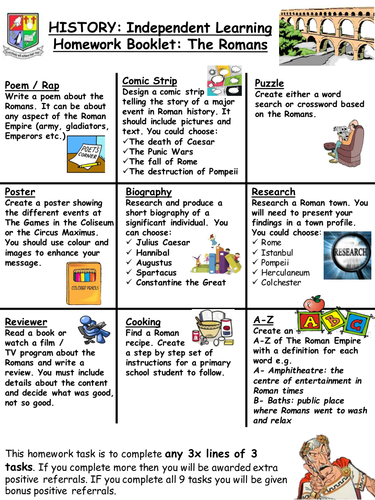 ks2 roman homework ideas