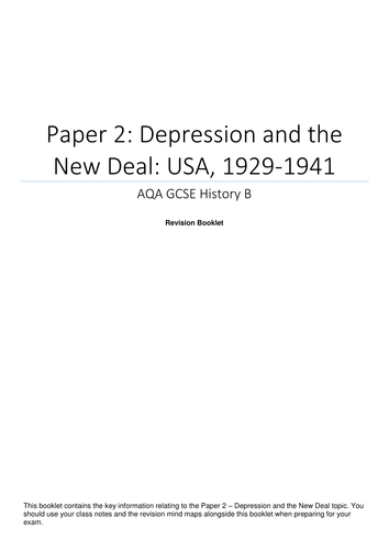 AQA GCSE History - Paper 2 - Depression and the New Deal - Revision Booklet