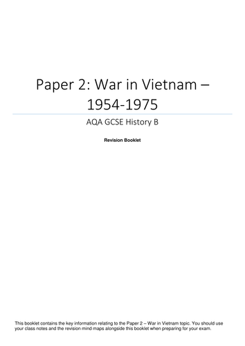 AQA GCSE History - Paper 2 - War in Vietnam - Revision Booklet