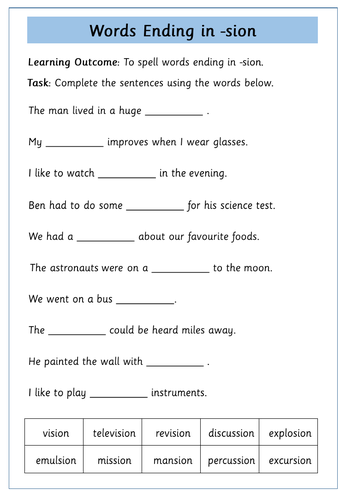 sion suffix - Worksheets | Teaching Resources