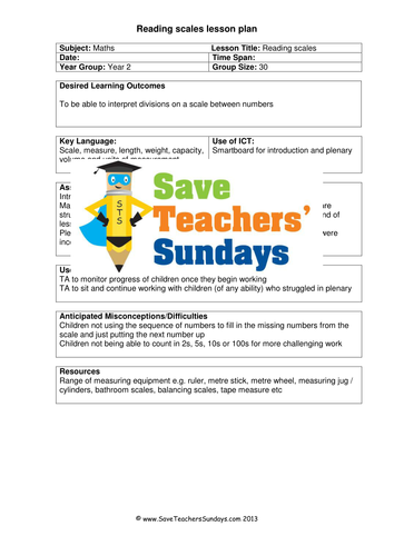 Reading Scales KS1 Worksheets, Lesson Plans and PowerPoint and Plenary