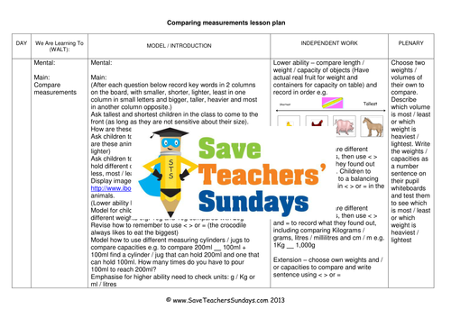 Comparing Measurements KS1 Worksheets, Lesson Plans and PowerPoint