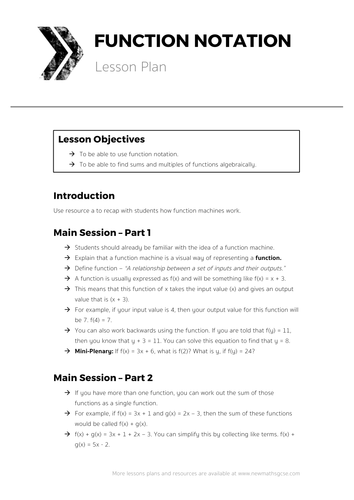 Function Notation - Complete Lesson | Teaching Resources