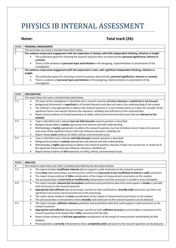 IB Internal assessment presentation and sheets for students