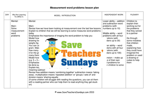 Measurement Word Problems KS1 Worksheets and Lesson Plans