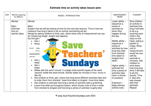 Estimating Time KS1 Worksheets, Lesson Plans and PowerPoint