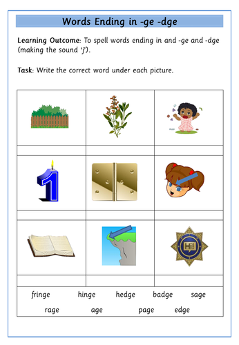 dge / ge Words Teaching Resources