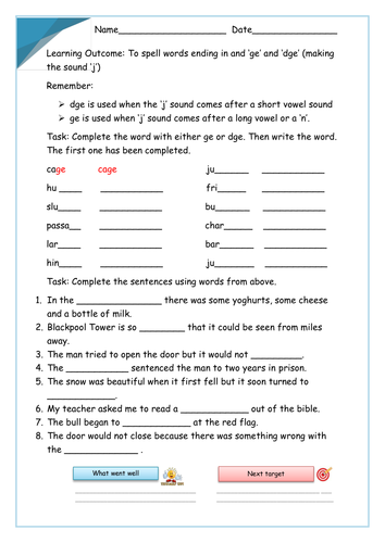 set of 15 differentiated worksheets words ending in dge