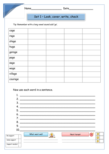 set of 15 differentiated worksheets words ending in dge ge by uk