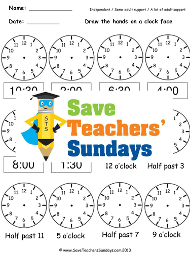 drawing clock hands ks1 worksheets lesson plans and