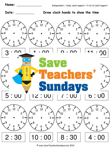 Drawing Clock Hands KS1 Worksheets, Lesson Plans and PowerPoint