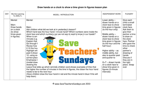 Drawing Clock Hands KS1 Worksheets, Lesson Plans and PowerPoint