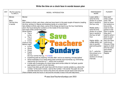 Time in Words KS1 Worksheets, Lesson Plans and PowerPoint 
