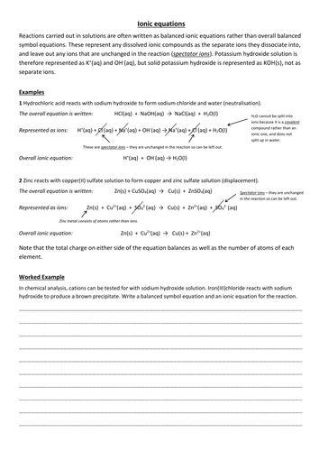 Writing Ionic Equations | Teaching Resources